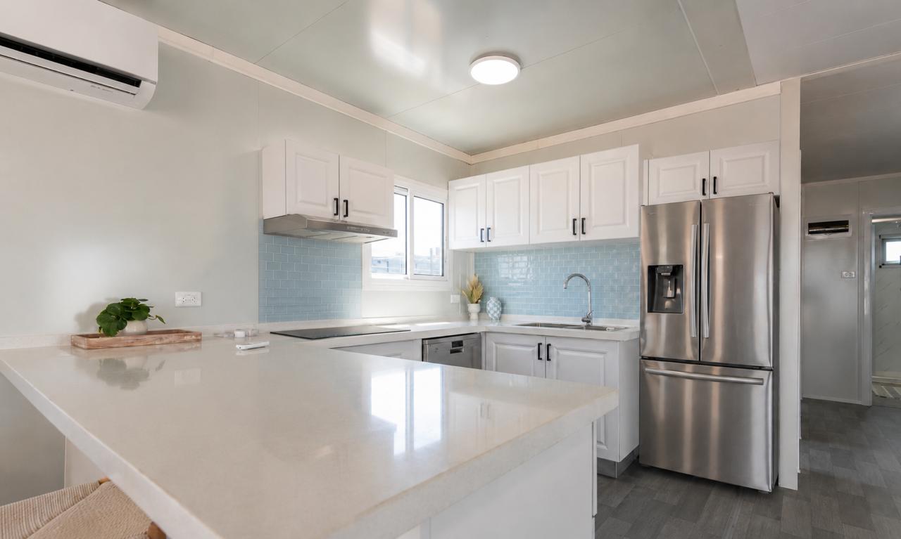 40ft container home full kitchen with island bench
