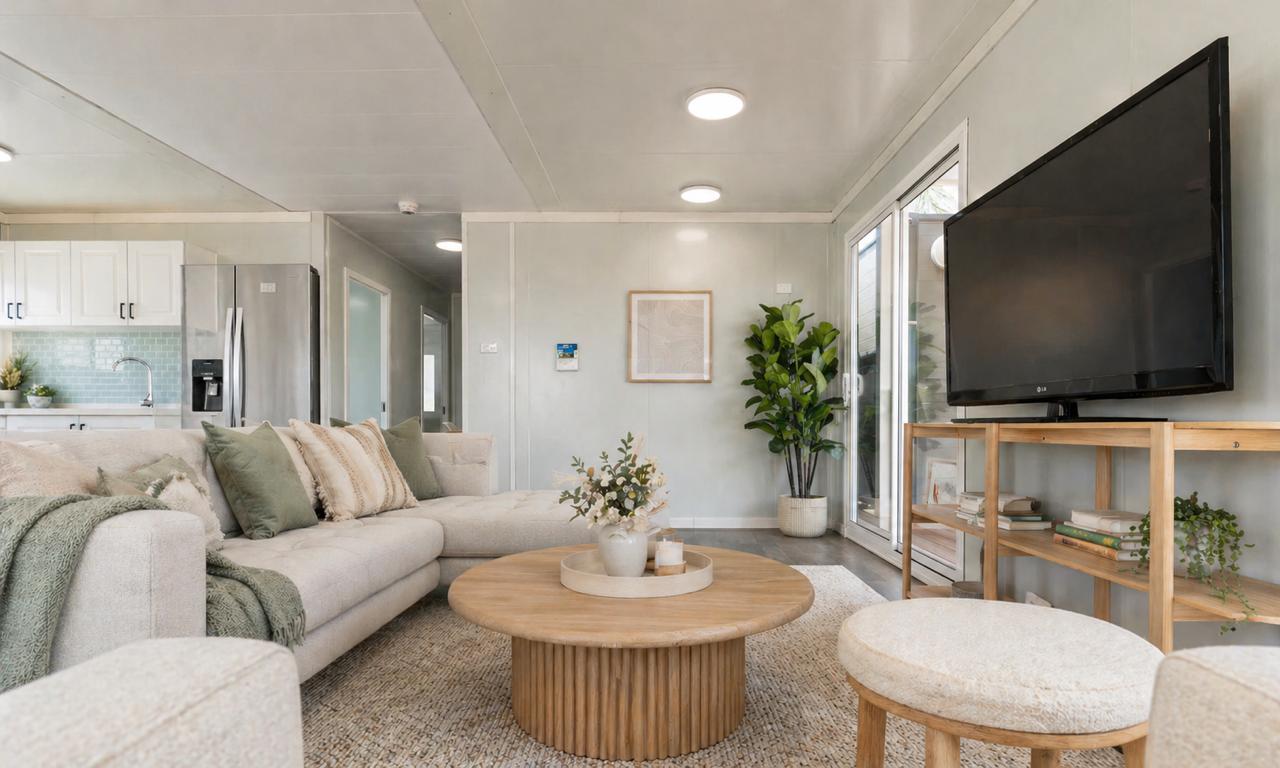 Expandable home living area with open plan to kitchen